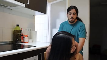 Studying abroad, a Chinese beauty craves big cocks and gets railed in the kitchen by a foreign friend while her boyfriend’s away—bareback creampie in her tight pussy.