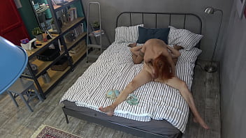 Fiery-haired young vixen services her stepfather’s throbbing member