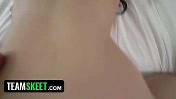 Kneeling Teen with Huge Tits Devours Her Stepbrother’s Massive Cock