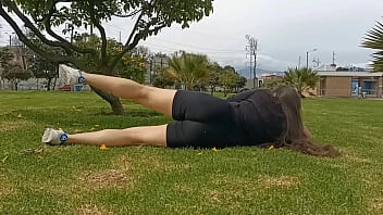 Exhibitionist Latina Milf Flaunts Her Bare Pussy Through a Hole in Her Shorts While Working Out