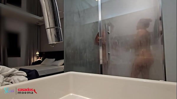 Husband’s cuckold fantasy comes to life as he watches his wife shower with a well-endowed black man