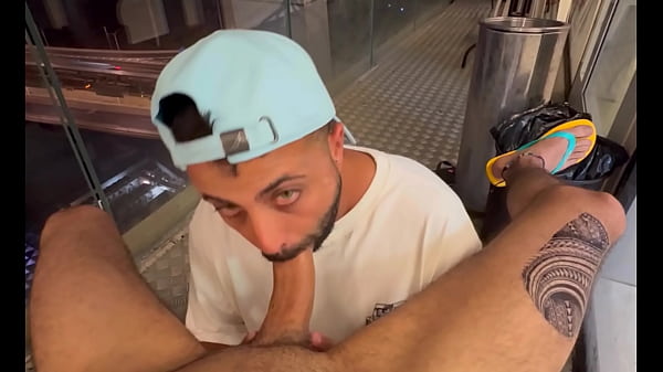Balcony blowjob with a massive Middle Eastern cock