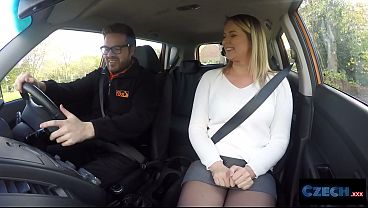 Busty Czech Student Cums Hard Behind The Wheel In Fake Uk Driving School