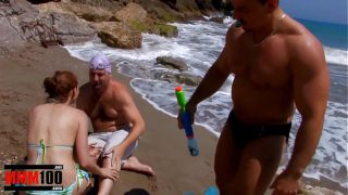 Sandy Threesome With A Hot Babe Getting Nailed On The Shore