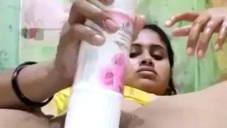 Desi Babe Shoves Room Freshener Bottle Between Her Legs To Get Off