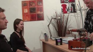 Skinny French Brunette In Stockings Gets Her Tight Ass Stretched On The Casting Couch